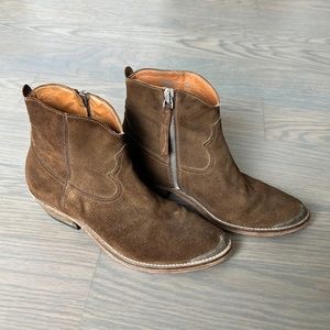 Golden Goose Young Boots Brown Suede Metal Stud Toe Like NEW